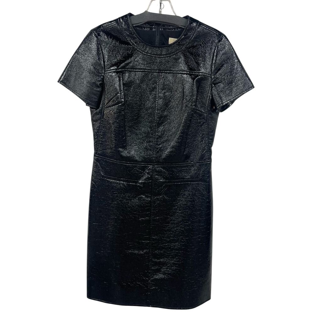 NWT Michael Michael Kors Short Sleeve Faux Leather Sheath Dress Black Womens 2